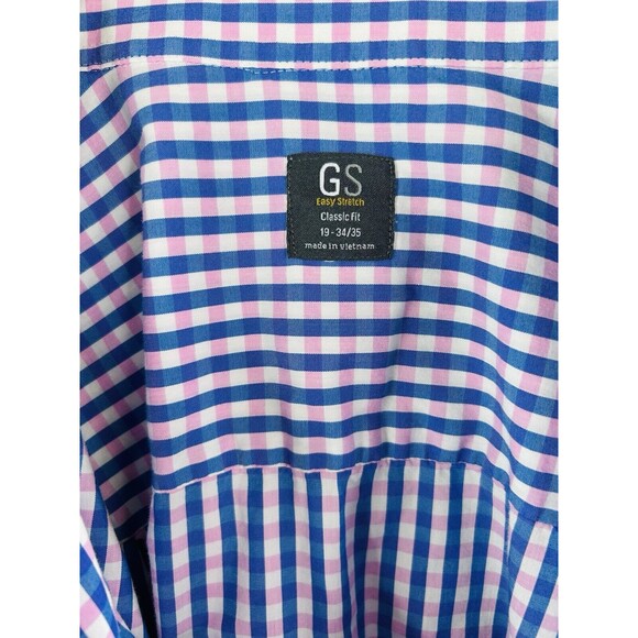 GS Easy Stretch Classic Fit Dress Shirt Men's 19 Long Sleeve Button Up Check - Picture 7 of 7